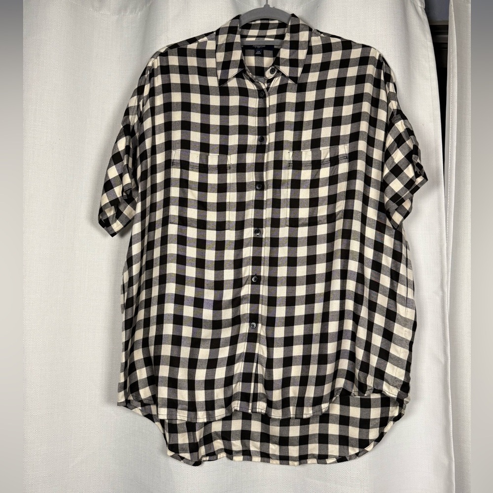 Madewell Black and White Buffalo Plaid Oversized Button Up Top XS - Picture 8 of 8